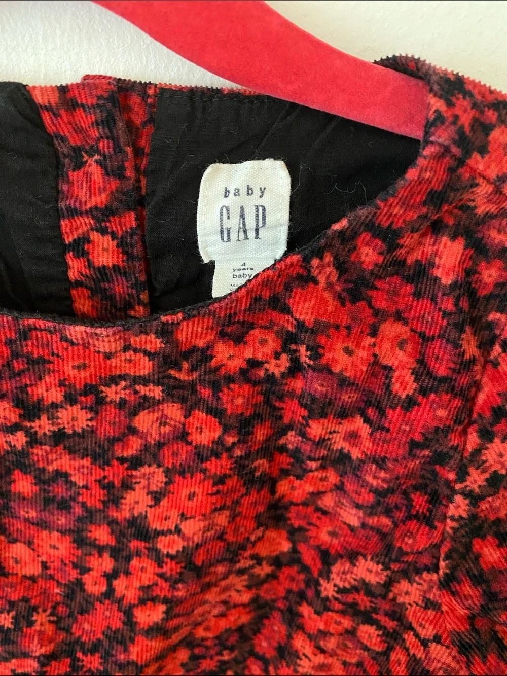 GAP Red and Black Floral Long-Sleeve Girls cotton Dress